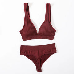 Seamless Underwear Set Women Sport Lingerie Set Wireless Deep V Bra