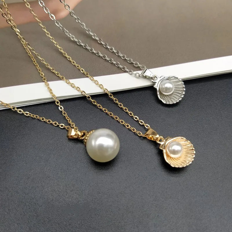 Shell Imitation Pearl Pendant Necklace For Women Fashion Collar Neck