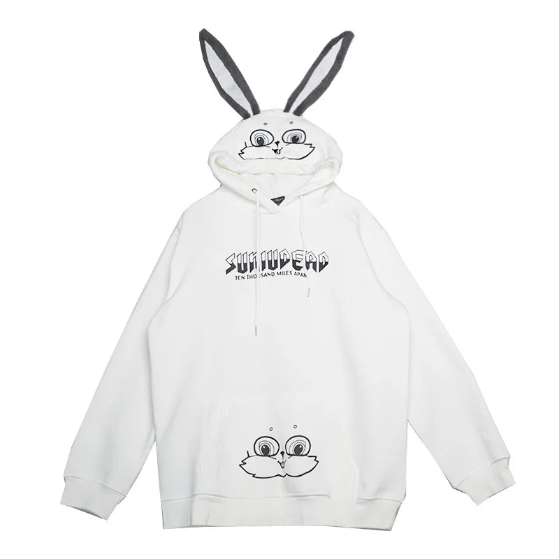 Couple Matching Cute Hoodie Plush Rabbit Long Ear Hooded Sweatshirt Women