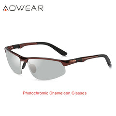 Sunglasses Men Polarized Day Night Driving Glasses Aluminium Rimless