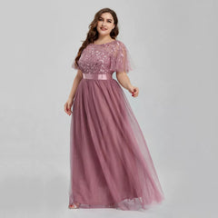 Homecoming Dresses: Women's Plus Size Mesh A-Line Sequin Embroidery Evening Dress