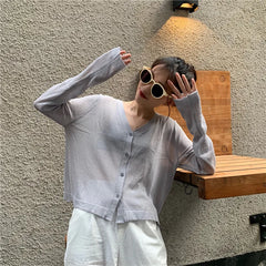 Cardigan Shirt Women Tops Korean Long Sleeve Cardigan Summer Tops V Neck