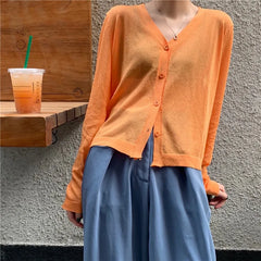 Cardigan Shirt Women Tops Korean Long Sleeve Cardigan Summer Tops V Neck