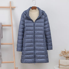 5XL 4XL Hat Detachable Thick Long Down Jacket Women Winter Ultra Light Down Jacket