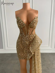 Homecoming Dresses: Sweetheart Sleeveless Gold Sequined Short Prom Dresses