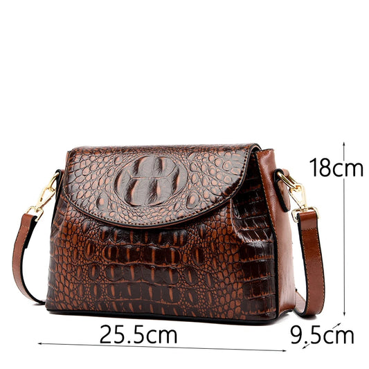 Female Bag Genuine Leather Casual Tote Bags Crocodile Pattern Shoulder