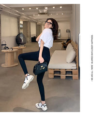 Women Sharkskin Black Leggings Thin Workout Stretch Fitness