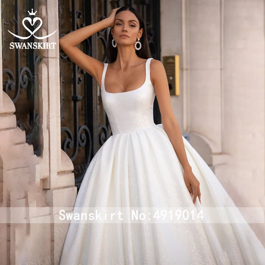 White Bridesmaid Dresses: Wedding Dress Square Collar Sleeveless A-Line Princess