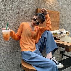 Cardigan Shirt Women Tops Korean Long Sleeve Cardigan Summer Tops V Neck