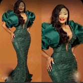 Homecoming Dresses: Sequined Hunter Green Prom Dresses Mermaid Evening Dress