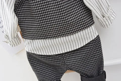 Children Kids Gentleman Clothing Suit Birthday Wedding Party Elegant Set Baby Boy Casual Wear Striped Shirt Vest Pants Costume