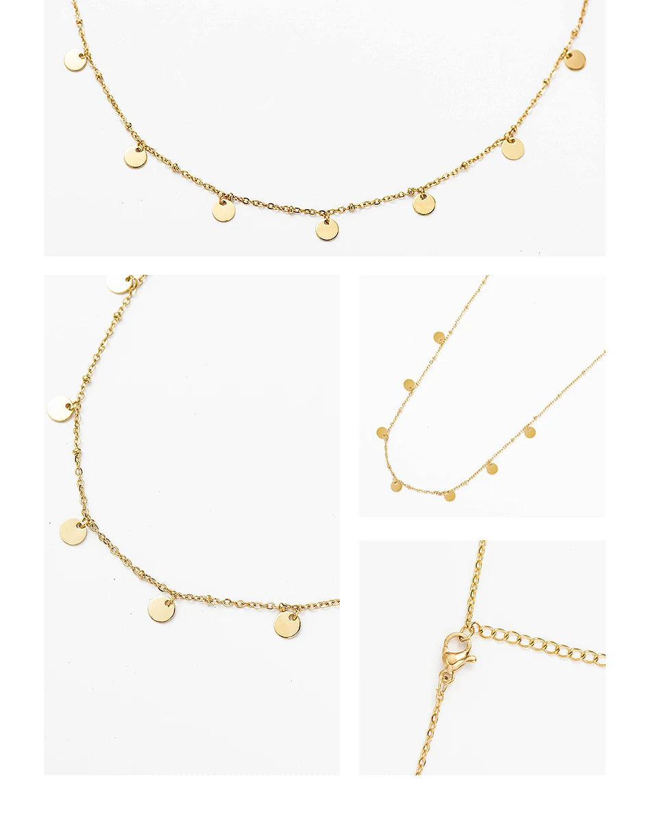 Wild & Free Stainless Steel Round Gold Plated Disc Choker Necklace For Women