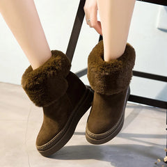 Women's Snow Boots Genuine Leather Hidden Heel Ladies Boot Winter Plush Woman