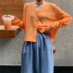 Cardigan Shirt Women Tops Korean Long Sleeve Cardigan Summer Tops V Neck