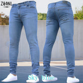 Mens Pants Pure Color Stretch Jeans Casual Slim Fit Work Trousers Male Vintage