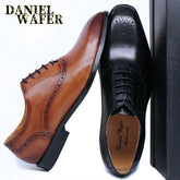 Luxury Mens Oxford Genuine Leather Shoes Black Brown Classic Shoes Brogue Lace Up