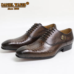 Luxury Men Oxford Shoes Snake Skin Prints Classic Style Dress