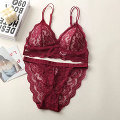 Women Lace Bra And Panties Sets 3/4 Cup Underwear Ultrathin Bralette Female