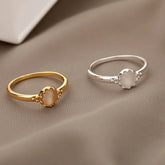 White Fire Opal Rings For Women Ring Stainless Steel Vintage Round Charm Ring