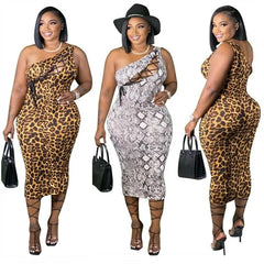Plus Size Dresses for Women Summer Leopard Print Casual Single Sleeve