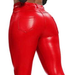 Winter Black Leather Leggings Women Skinny Push Up High Waist Legging Pockets