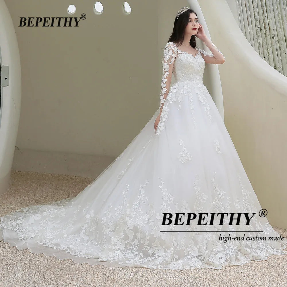 White Bridesmaid Dresses: Wedding Gowns For Women Long Sleeves Bride Princess