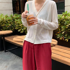 Cardigan Shirt Women Tops Korean Long Sleeve Cardigan Summer Tops V Neck