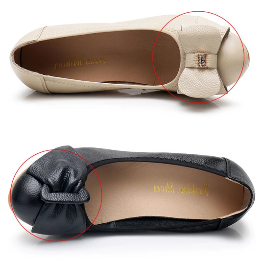 Platform Elegant Boat Shoes Slip-on Pumps Genuine Leather