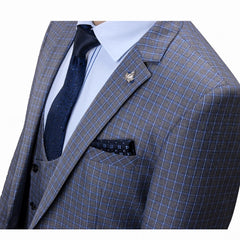 Tuxedo for Mens: Men Suit Style Blazer Vest 3Piece Blue Grey Slim Fit Fashion Suit
