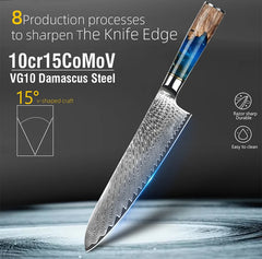 Kitchen Knives-Set Damascus Steel VG10 Chef Knife Cleaver Paring Bread Knife Blue
