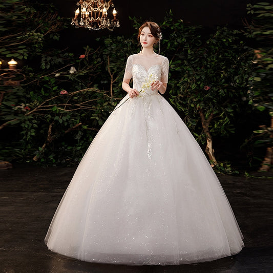 White Bridesmaid Dresses: White Wedding Dress Short Sleeves Sequined marriage