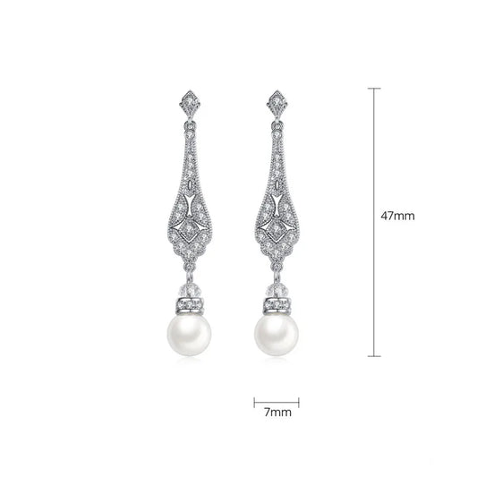 SLBRIDAL Pave Setting Fashion CZ Crystal Pearl Women Girls Earring AAA Grade Cubic Zircon Earring Bridal Wedding Dangle Earring
