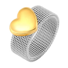 Gold Color Stainless Steel Ring Big Round Crystal Mesh Finger Ring Roman