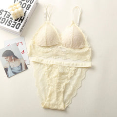 Women Lace Bra And Panties Sets 3/4 Cup Underwear Ultrathin Bralette Female