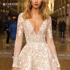 White Bridesmaid Dresses: Wedding Dress V-neck Long Sleeve A-Line Gorgeous