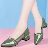 women cute sweet high quality green slip on heel pumps
