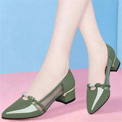 women cute sweet high quality green slip on heel pumps