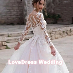 White Bridesmaid Dresses: Pink Long Sleeves Wedding Dress Ball Gown Lace Appliques