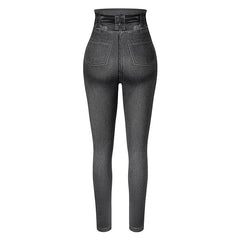 Push Up Seamless High Waist Faux Denim Leggings Women Casual Elastic Pocket Jeans