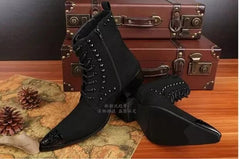 Designer Men Genuine Leather Military Ankle Boots Fashion Skull Pattern Metal Head Boots