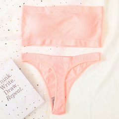 Women Bra Set Strapless Seamless Underwear Push Up Bra High Waist Thong