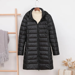5XL 4XL Hat Detachable Thick Long Down Jacket Women Winter Ultra Light Down Jacket