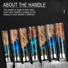 Kitchen Knives-Set Damascus Steel VG10 Chef Knife Cleaver Paring Bread Knife Blue