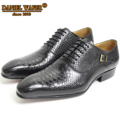Luxury Men Oxford Shoes Snake Skin Prints Classic Style Dress