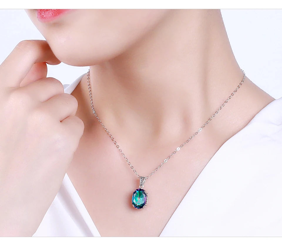 Unique 925 Sterling Silver Necklace Aquamarine Gemstone Pendant Necklaces with Chain
