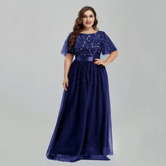 Homecoming Dresses: Women's Plus Size Mesh A-Line Sequin Embroidery Evening Dress