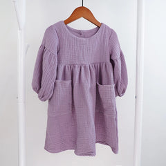 Autumn Spring Children's Clothes Organic Cotton Double Gauze Loose Pockets