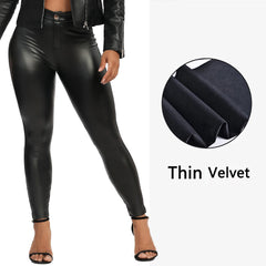 Winter Black Leather Leggings Women Skinny Push Up High Waist Legging Pockets