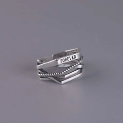 925 Sterling Silver Line Winding Shape Forever letter Open Rings For Women