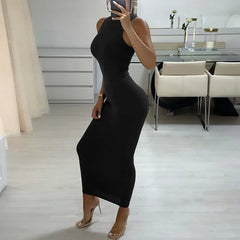 Knitted Autumn Black Maxi Dress Women Party Bodycon Long Dress